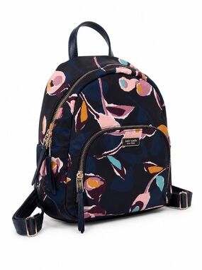 Kate Spade Dawn Paper Rose Medium Backpack Black Multi Floral Nylon WKRU5997